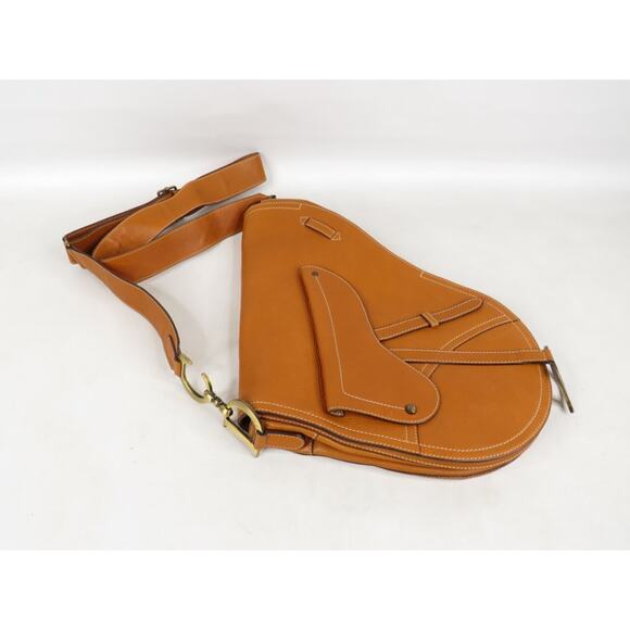 Christian Dior Saddle Bag – Tan Leather with Brass “CD” Hardware - Picture 2 of 15